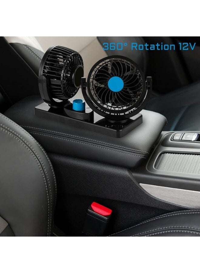 12V car fan, 360-degree rotation, two heads, two speeds, quiet and powerful, air fan suitable for all types of cars - Image 5