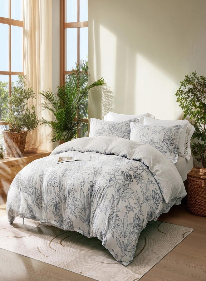 OAITE Duvet Cover Queen Size,Reversible Shallow Bottom Printing White Duvet Cover Set with Zipper Closure, 3 Pieces Modern Patterns Soft Microfiber Bedding Set with 4 Ties(90’’*90’’,2 Pillow Cases) - Image 2