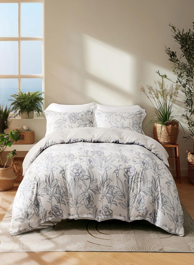 OAITE Duvet Cover Queen Size,Reversible Shallow Bottom Printing White Duvet Cover Set with Zipper Closure, 3 Pieces Modern Patterns Soft Microfiber Bedding Set with 4 Ties(90’’*90’’,2 Pillow Cases) - Image 1