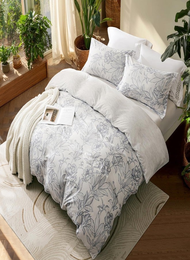 OAITE Duvet Cover Queen Size,Reversible Shallow Bottom Printing White Duvet Cover Set with Zipper Closure, 3 Pieces Modern Patterns Soft Microfiber Bedding Set with 4 Ties(90’’*90’’,2 Pillow Cases) - Image 3