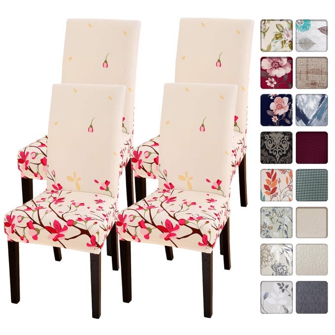 Dining Room Chair Covers Slipcovers Set of 4 Spandex Super Fit Stretch Removable Washable Kitchen Parsons Chair Covers Protector for Dining RoomHotelCeremony Flowers
