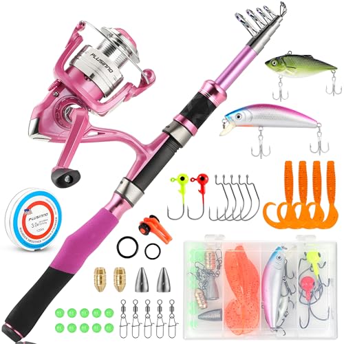 PLUSINNO Ladies Telescopic Fishing Rod and Reel Combos,Spinning Fishing Pole Pink Designed for Ladies Fishing Girls Fishing Pole by PLUSINNO - Image 1