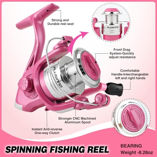 PLUSINNO Ladies Telescopic Fishing Rod and Reel Combos,Spinning Fishing Pole Pink Designed for Ladies Fishing Girls Fishing Pole by PLUSINNO - Image 4