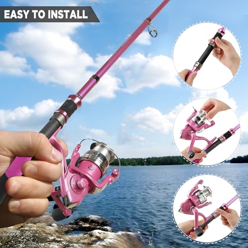 PLUSINNO Ladies Telescopic Fishing Rod and Reel Combos,Spinning Fishing Pole Pink Designed for Ladies Fishing Girls Fishing Pole by PLUSINNO - Image 3