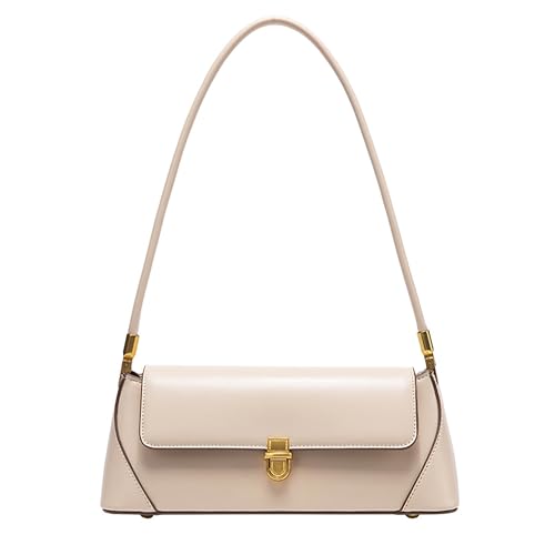SIBY Women's Clutch Bag Leather Retro Bag | Flap Shoulder Purse with Wide Strap for Girls | Shoulder Bag with Metal Lock | Tote Handbag for Women (Beige) - Image 1