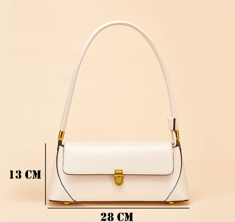 SIBY Women's Clutch Bag Leather Retro Bag | Flap Shoulder Purse with Wide Strap for Girls | Shoulder Bag with Metal Lock | Tote Handbag for Women (Beige) - Image 2