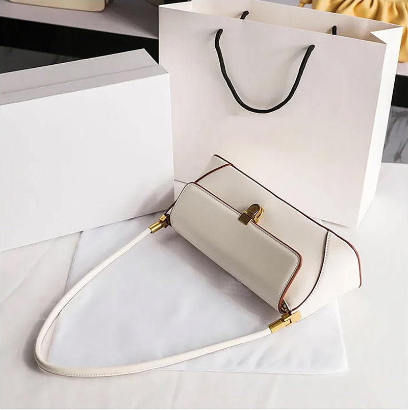 SIBY Women's Clutch Bag Leather Retro Bag | Flap Shoulder Purse with Wide Strap for Girls | Shoulder Bag with Metal Lock | Tote Handbag for Women (Beige) - Image 5