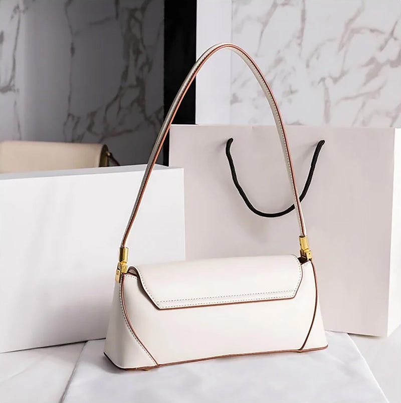 SIBY Women's Clutch Bag Leather Retro Bag | Flap Shoulder Purse with Wide Strap for Girls | Shoulder Bag with Metal Lock | Tote Handbag for Women (Beige) - Image 4