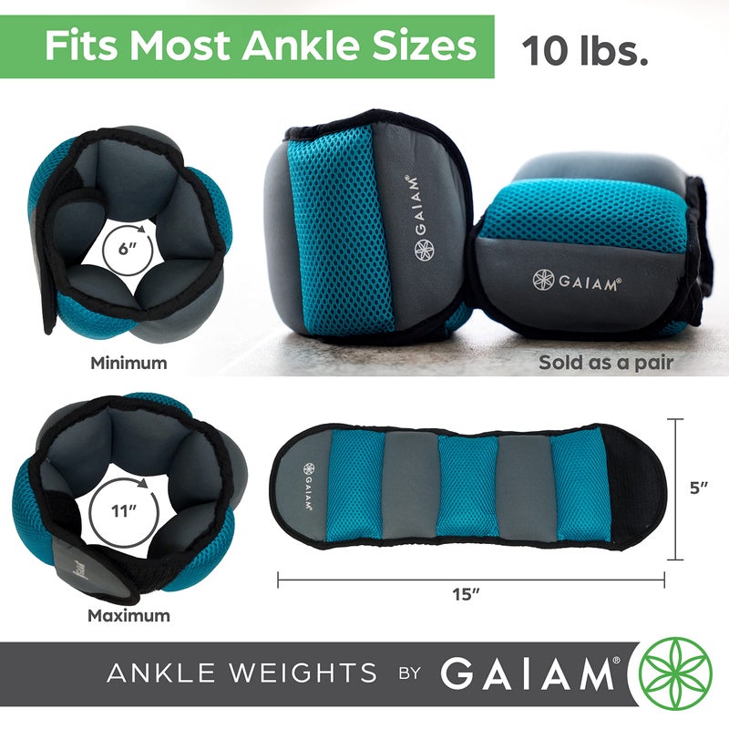 Gaiam أوزان كاحل جايام لمجموعات تدريب القوة للنساء والرجال مع أحزمة قابلة للتعديل - المشي، الجري، بيلاتس، اليوغا، الرقص، الأيروبكس، تمارين الكارديو (مجموعة 10 أرطال - وزن 2 (2) 5 أرطال) - Image 2