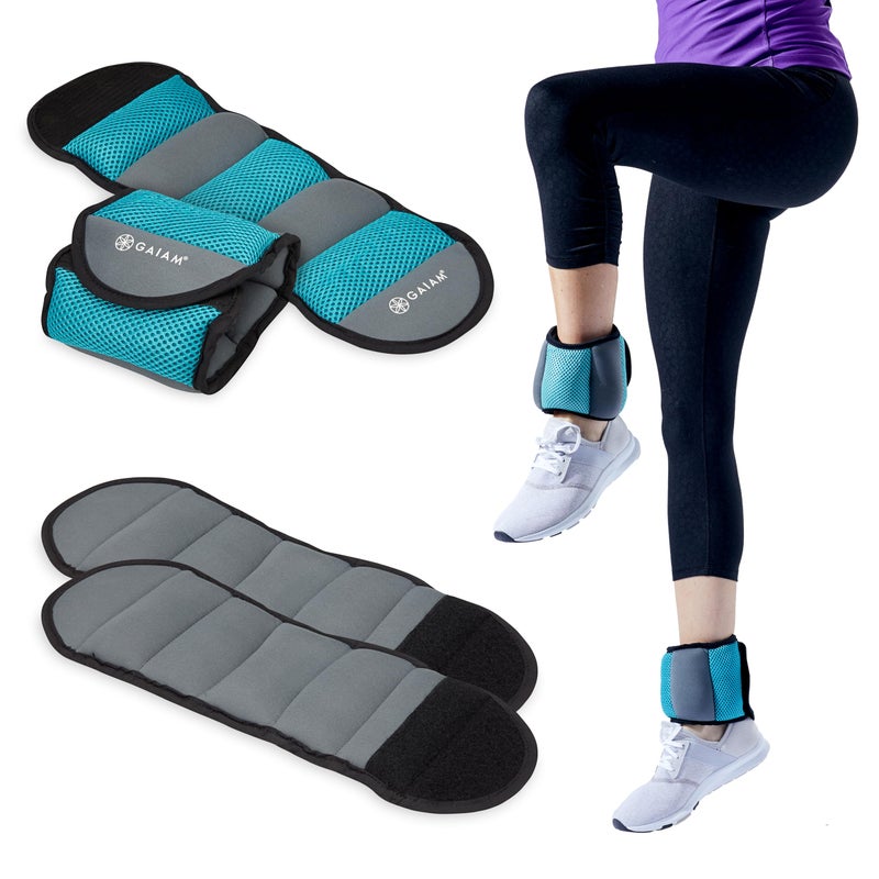 Gaiam أوزان كاحل جايام لمجموعات تدريب القوة للنساء والرجال مع أحزمة قابلة للتعديل - المشي، الجري، بيلاتس، اليوغا، الرقص، الأيروبكس، تمارين الكارديو (مجموعة 10 أرطال - وزن 2 (2) 5 أرطال) - Image 1