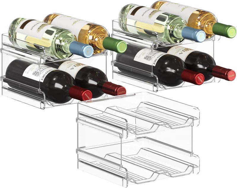 Lifewit Plastic Stackable Wine Rack for refrigerator, Cabinet, Countertop,Wine Bottle Holder, Water Bottle Organizer for Fridge, Pantry, Hold 12 Bottles - Image 1