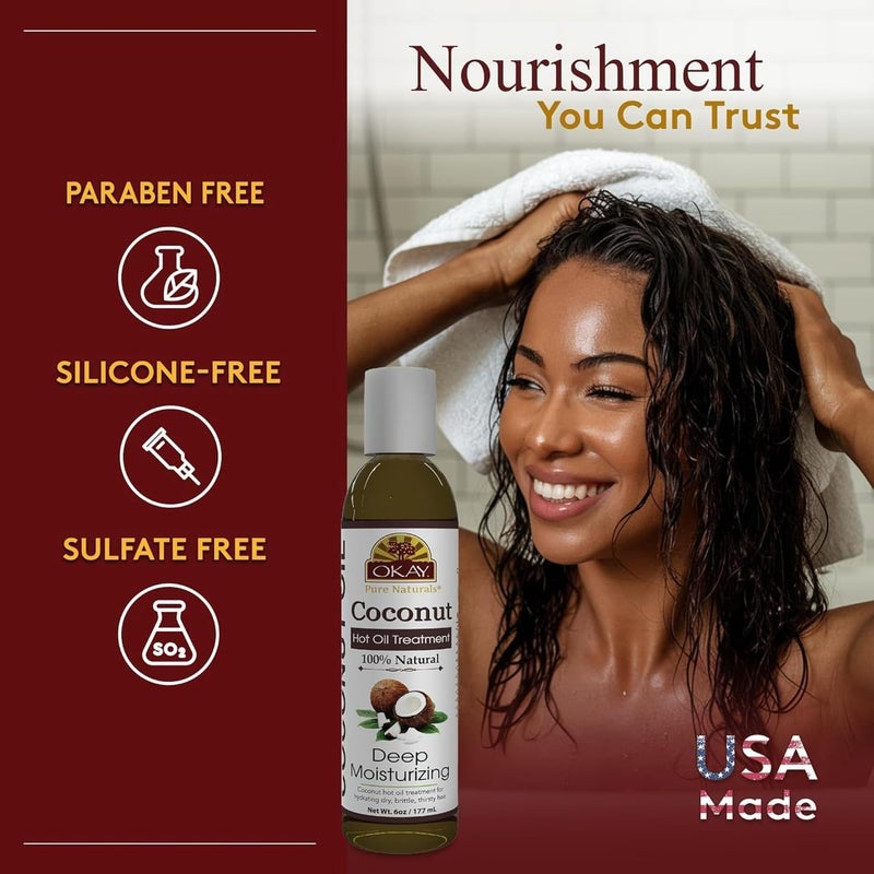 Okay | Coconut Hot Oil Treatment | For All Hair Types & Textures | Deeply Penetrating | 100% Natural | Free Of Paraben, Silicone | 6 Oz Transparent body - Image 1