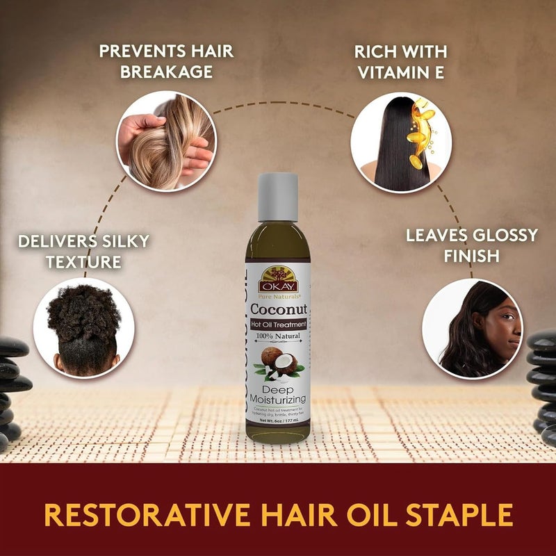 Okay | Coconut Hot Oil Treatment | For All Hair Types & Textures | Deeply Penetrating | 100% Natural | Free Of Paraben, Silicone | 6 Oz Transparent body - Image 4