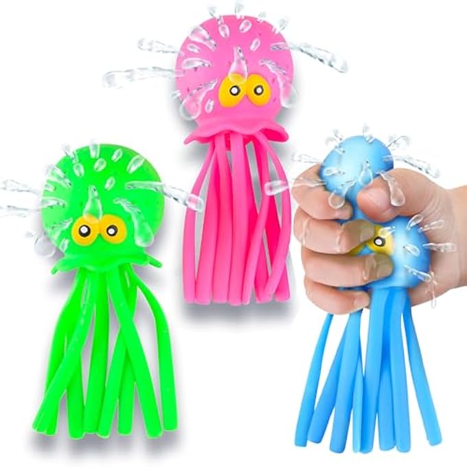 SWIUKPHE Cute Octopus Water Balls, 7" Rubber Jellyfish, Neon Colors, Squeeze & Splash, Sensory Stress Relief, Bath/Pool Toy, 3 Pack - Image 1