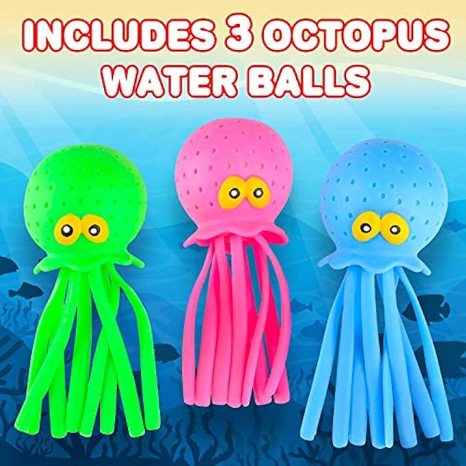 SWIUKPHE Cute Octopus Water Balls, 7" Rubber Jellyfish, Neon Colors, Squeeze & Splash, Sensory Stress Relief, Bath/Pool Toy, 3 Pack - Image 3