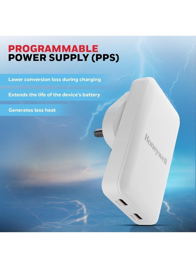 هوني ويل شاحن حائط زست فائق النحافة GaN 65W مزدوج Type-C PD 3.0 مع دعم PPS، شحن فائق السرعة، متوافق مع آيفون، آيباد برو، بيكسل، جالاكسي، ون بلس، الأجهزة اللوحية والساعات الذكية - - Image 5