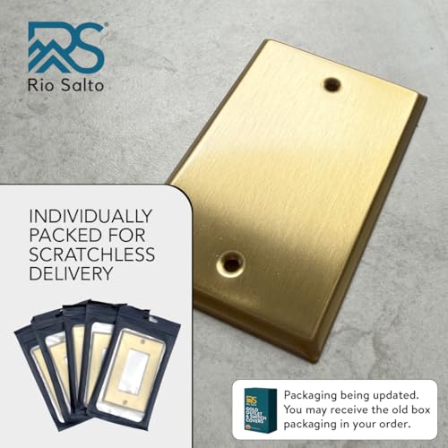 Rio Salto BRASS Metal Gold Blank Wall Plate Blank Outlet Cover Cover for Unused Outlets Wall Switch 1-Gang Covers Child Safe Device Outlet Safety Genuine Brushed Brass Standard Size - Image 2