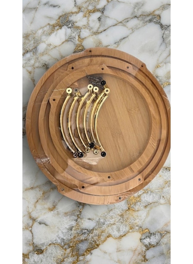 Round Bamboo Serving Tray Set with Gold Handles, Multi-Size Set - Image 1