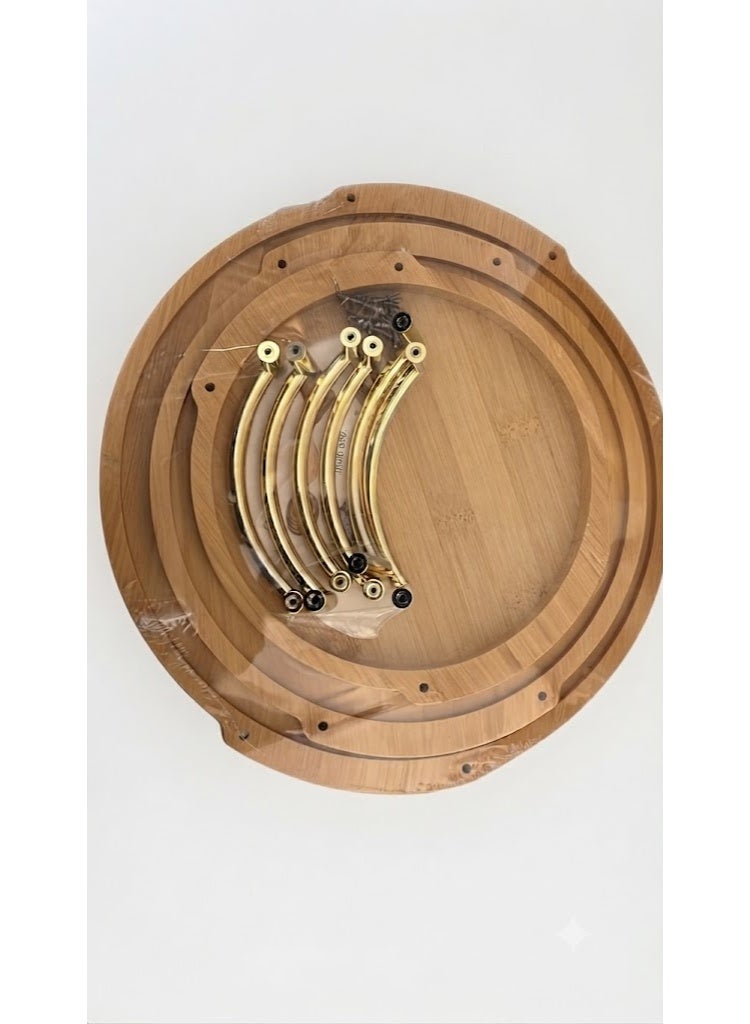 Round Bamboo Serving Tray Set with Gold Handles, Multi-Size Set - Image 2