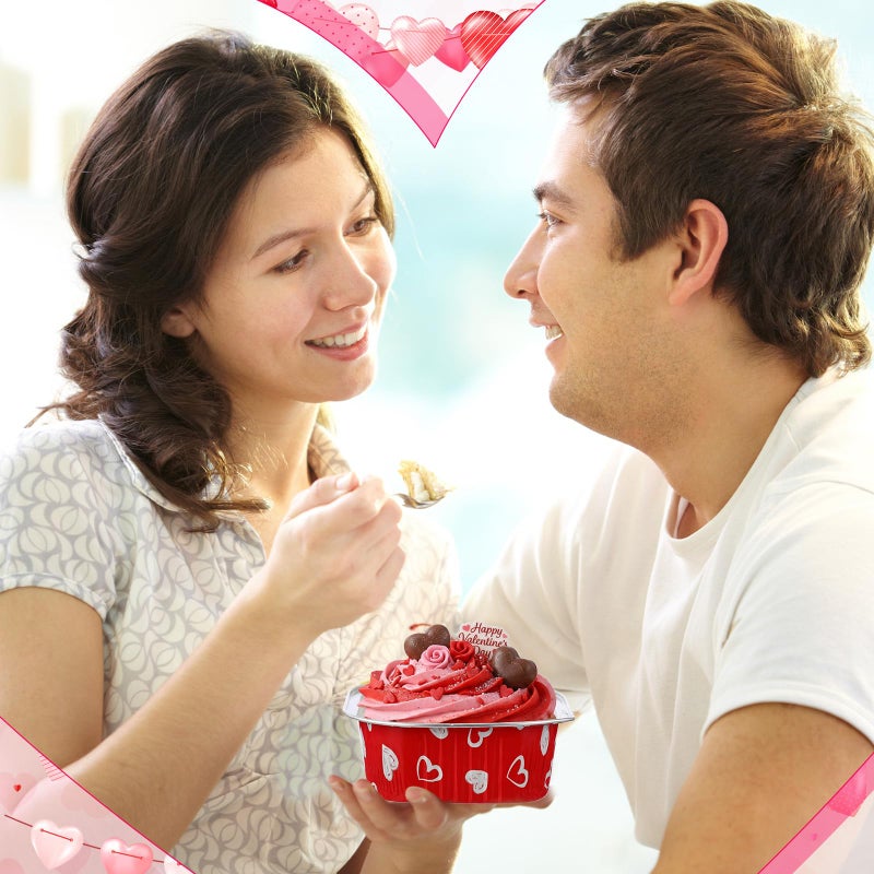 Jingmore 100 Pcs Valentine's Day Square Baking Pans with Lids 10oz Aluminum Foil Cupcake Brownie Disposable Baking Cups Individual Tin Dessert Containers(Heart,Red) - Image 3