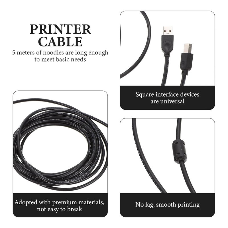 كابل طابعة USB 5 متر، كابل تزويد طباعة عالمي USB 2.0 مع نواة نحاسية لمكاتب وطابعات المنزل، متوافق مع أجهزة الفاكس وأجهزة الكمبيوتر - Image 3