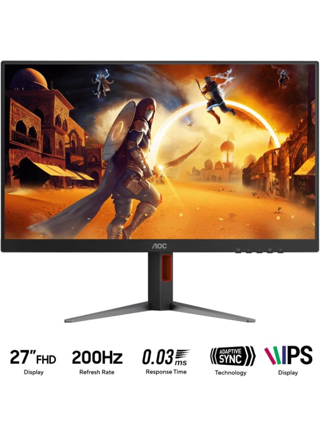 AOC 27G4H Gaming Monitor 27-inch Full HD 1920x1080, HDR10, IPS Panel Type, 200Hz Refresh Rate, 0.3ms Response Time, Adaptive Sync Technology, Supports 120Hz on PS5 and Slim / Xbox Series X/S, Height adjustable stand Black & Red - Image 3