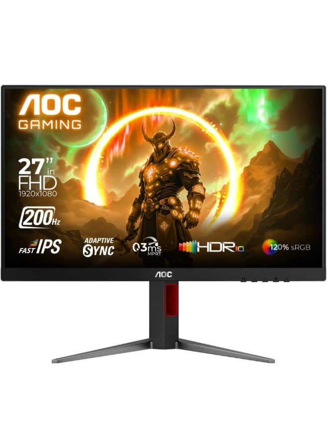 AOC 27G4H Gaming Monitor 27-inch Full HD 1920x1080, HDR10, IPS Panel Type, 200Hz Refresh Rate, 0.3ms Response Time, Adaptive Sync Technology, Supports 120Hz on PS5 and Slim / Xbox Series X/S, Height adjustable stand Black & Red - Image 1