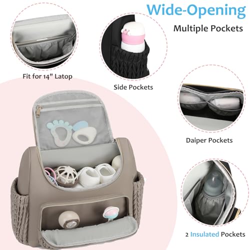 LORADI Diaper Bag Backpack, Baby Shower Gifts, Khaki - Image 4