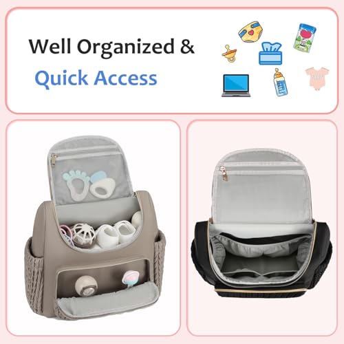 LORADI Diaper Bag Backpack, Baby Shower Gifts, Khaki - Image 3