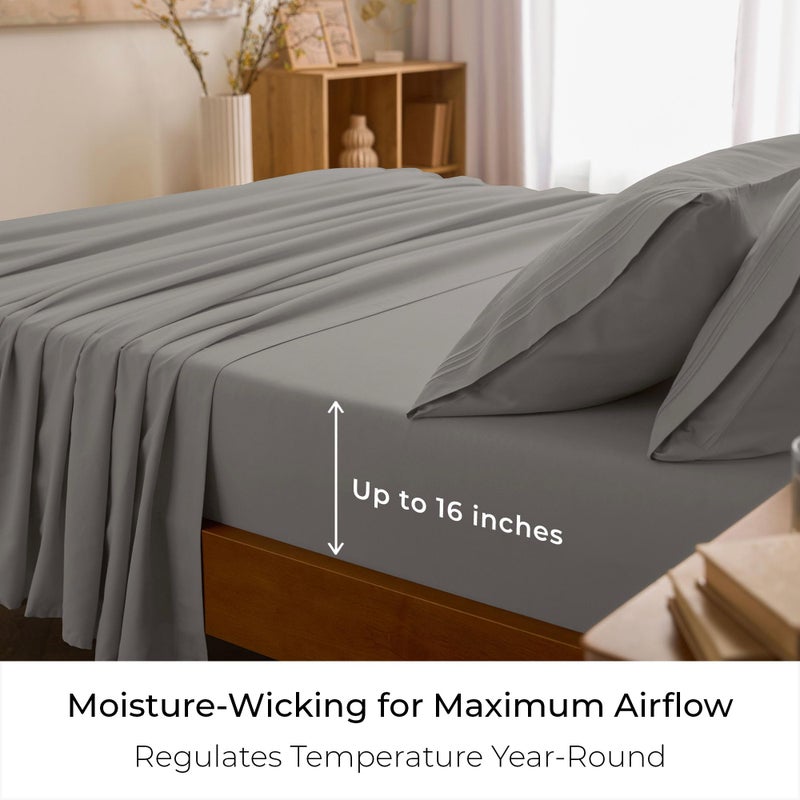 Mellanni Queen Sheets Set - 4 PC Iconic Collection Bedding - Hotel Luxury, Extra Soft, Cooling Bed Sheets - Wrinkle, Fade, Stain Resistant (Queen, Taupe) - Image 4