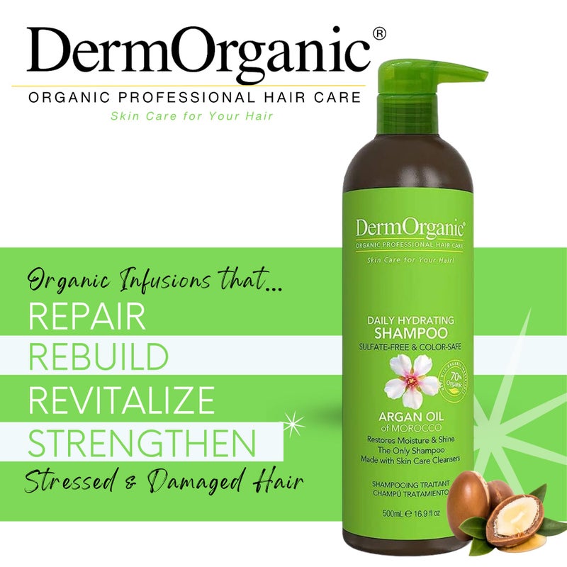 DermOrganic Daily Hydrating Shampoo - 100% Sulfate-Free, 70% Organic - Rich Lather Restores Dry, Damaged Hair, 16.9 - Image 2