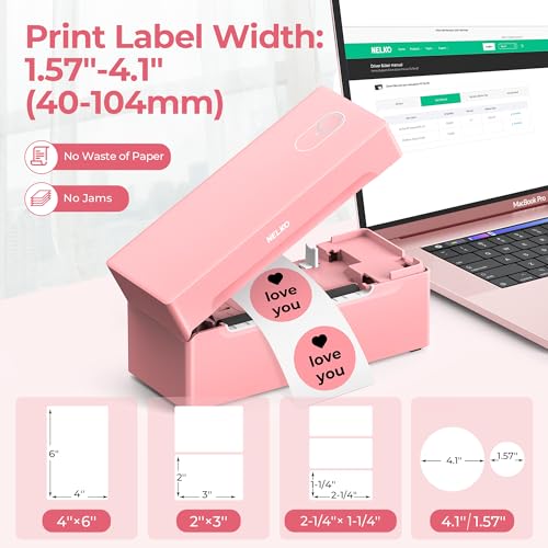 Nelko Bluetooth Thermal Shipping Label Printer, Wireless 4x6 Shipping Label Printer for Small Business, Support Android, iPhone and Windows, Widely Used for Amazon, Ebay, Shopify, USPS(Pink) - Image 5
