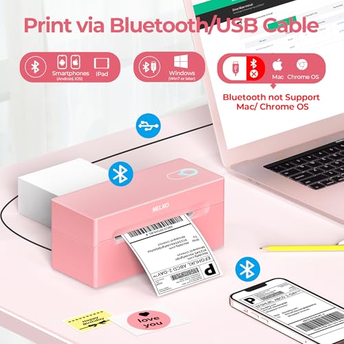Nelko Bluetooth Thermal Shipping Label Printer, Wireless 4x6 Shipping Label Printer for Small Business, Support Android, iPhone and Windows, Widely Used for Amazon, Ebay, Shopify, USPS(Pink) - Image 4