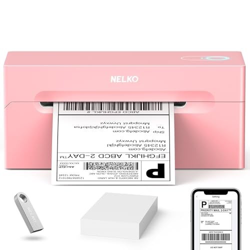 Nelko Bluetooth Thermal Shipping Label Printer, Wireless 4x6 Shipping Label Printer for Small Business, Support Android, iPhone and Windows, Widely Used for Amazon, Ebay, Shopify, USPS(Pink) - Image 1