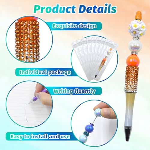 DASTTUIS 75 Pcs DIY Diamond Beadable Pen Kit - 25 Plastic Rhinestone Beaded Pens Bulk with Refills & Bags - Fancy Cute Glitter Pens for Crafting, Students & Teachers – School Supplies (Gradient) - Image 4