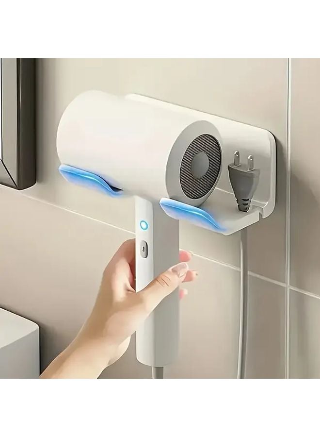 حامل مجفف الشعر الأبيض ذاتي اللصق بدون حفر، حامل مثبت على الحمام منظم الحمام - Image 5