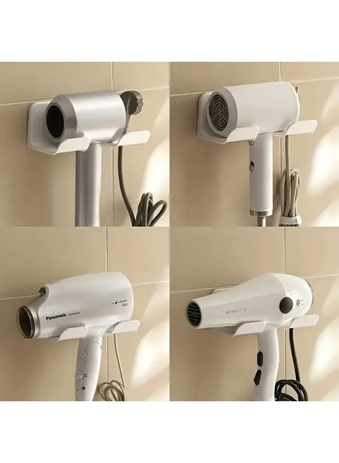 حامل مجفف الشعر الأبيض ذاتي اللصق بدون حفر، حامل مثبت على الحمام منظم الحمام - Image 3