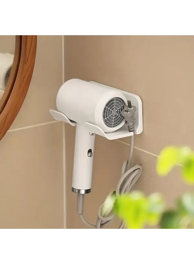 حامل مجفف الشعر الأبيض ذاتي اللصق بدون حفر، حامل مثبت على الحمام منظم الحمام - Image 2