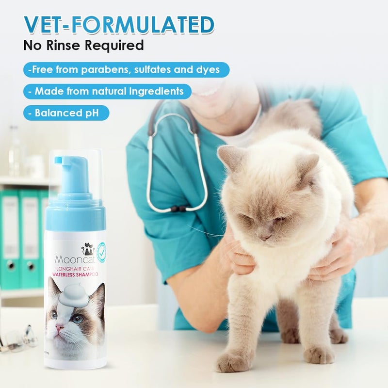 Mooncat Waterless Cat Shampoo for Longhair Cats | Licking Safe No-Rinse Dry Foam Bath for Detangling Matted Fur | Gentle Formula for Kittens & Sensitive Skin, pH Balanced - 5oz - Image 2