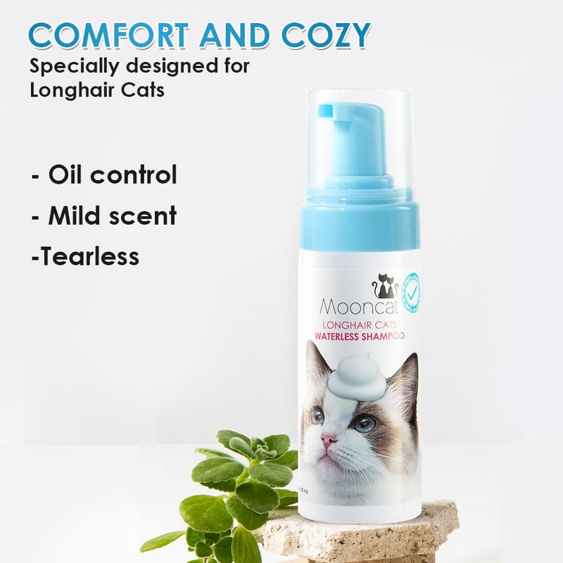 Mooncat Waterless Cat Shampoo for Longhair Cats | Licking Safe No-Rinse Dry Foam Bath for Detangling Matted Fur | Gentle Formula for Kittens & Sensitive Skin, pH Balanced - 5oz - Image 3