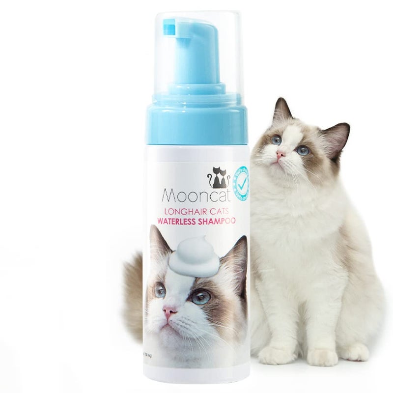 Mooncat Waterless Cat Shampoo for Longhair Cats | Licking Safe No-Rinse Dry Foam Bath for Detangling Matted Fur | Gentle Formula for Kittens & Sensitive Skin, pH Balanced - 5oz - Image 1