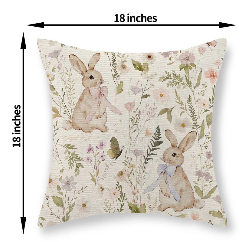 GOLIANDA Spring Easter Pillow Covers 18x18 Inch Set of 2 Botanical Watercolor Floral Bunny Throw Pillows Flower Rabbit Decorative Pillow Cases Outdoor Decor Linen Farmhouse Cushion Case for Couch Home - Image 2