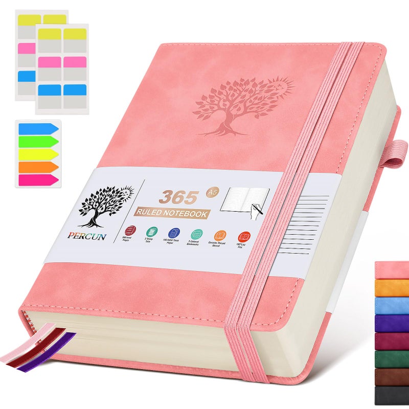 PERCUN A5 Lined Journal Notebook - 365 Page Leather Journals For Writing Women & Men Hardcover Notebook With 100Gsm Thick Pages Daily Diary For Travel  Work School Note Taking College Ruled (5.9"" X 8.5"") - Image 1