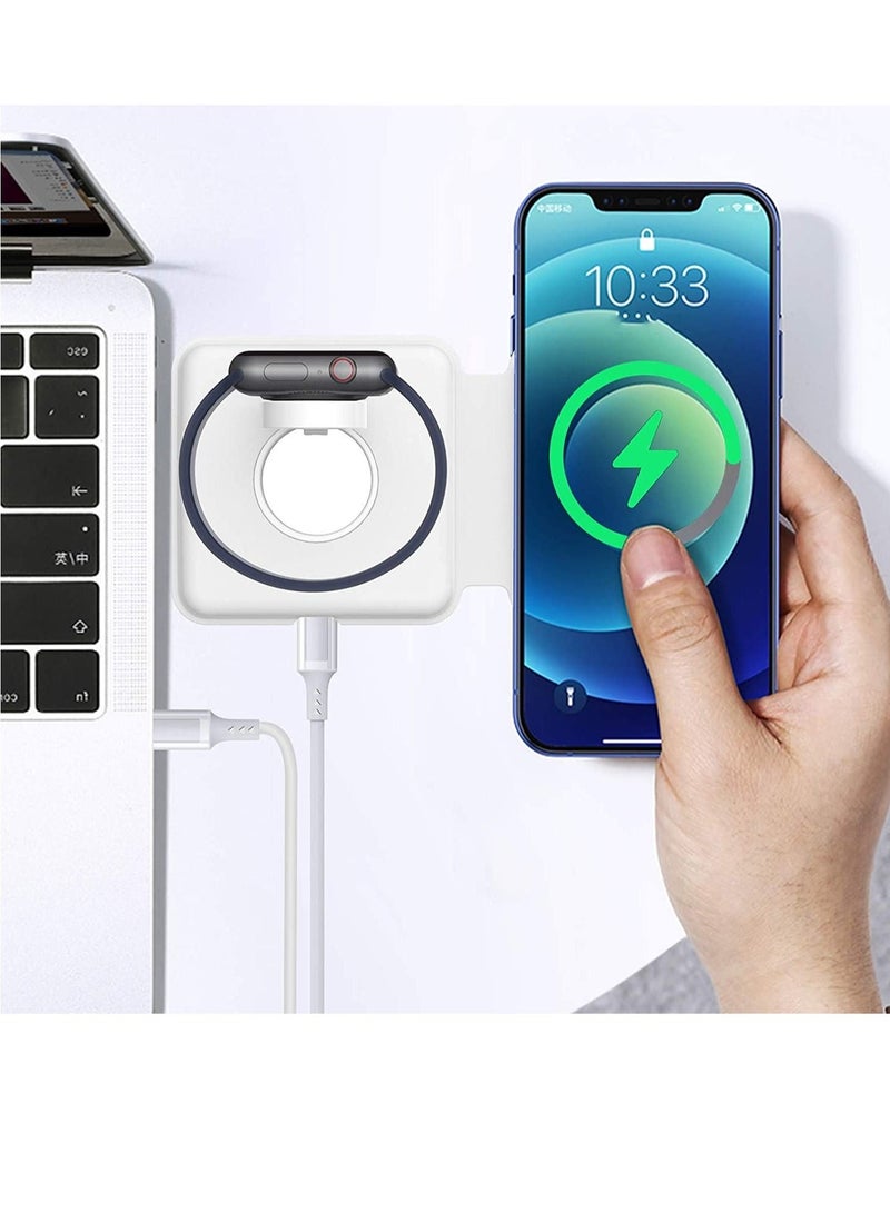 ELTRAZONE 2 in 1 Wireless Charger, 15W Qi Fast Dual Magnetic Wireless Charging Pad [for Magsafe Charging], Foldable PU Wireless Charger Station for iPhone 12/12 Pro/12 Pro Max/Mini/11/X/XR/S20/Airpods/iWatch - Image 4