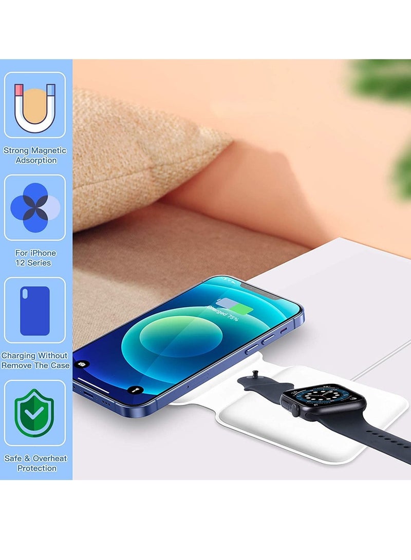 ELTRAZONE 2 in 1 Wireless Charger, 15W Qi Fast Dual Magnetic Wireless Charging Pad [for Magsafe Charging], Foldable PU Wireless Charger Station for iPhone 12/12 Pro/12 Pro Max/Mini/11/X/XR/S20/Airpods/iWatch - Image 5