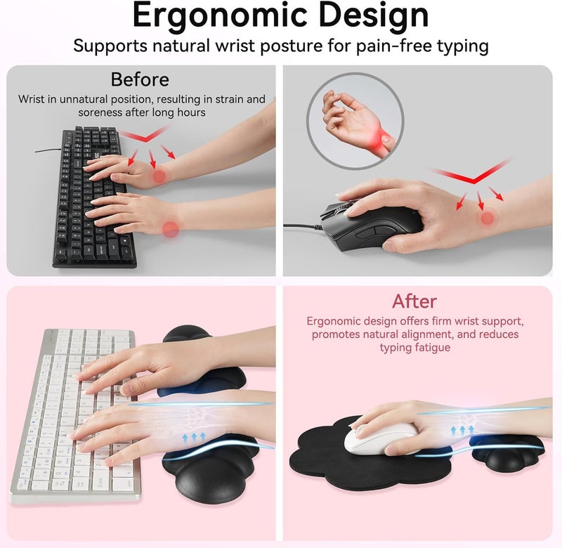 Sushret Cloud Wrist Rest for Computer Keyboard, 4-in-1 Memory Foam Leather Cloud Keyboard Wrist Rest and Mouse Pad Set with Ergonomic Support for Arm and Palm Cushion, Gaming/Work Setup, Black - Image 3