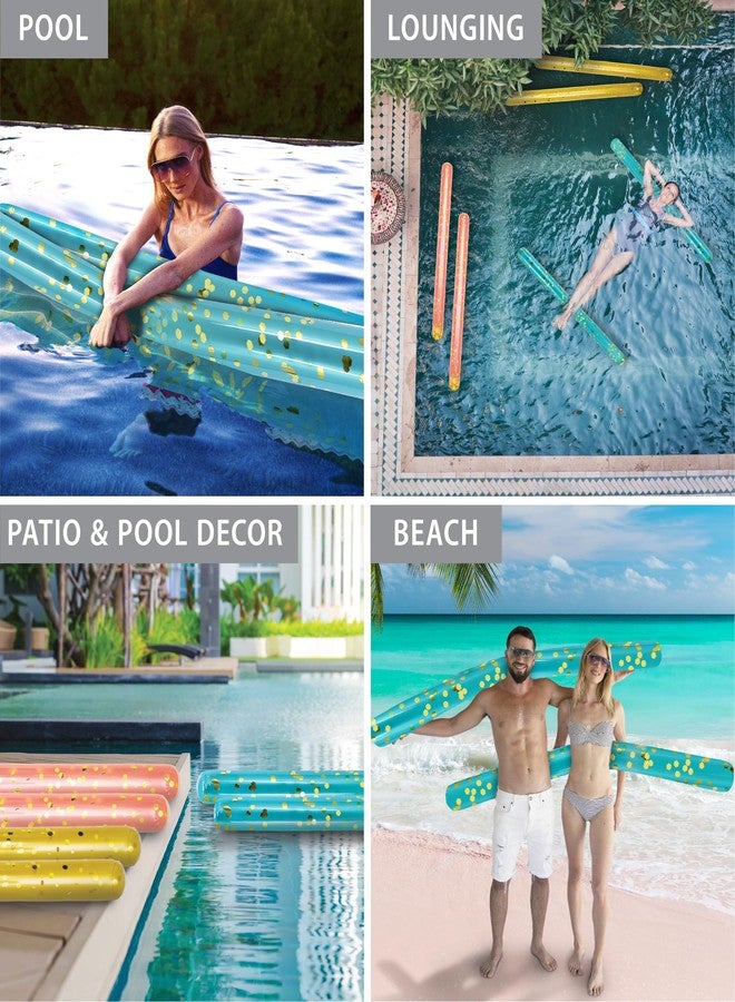 POZA 2 Pack Jumbo Inflatable Pool Noodle Floats - 74-inch Premium Luxurious Giant Pool Noodle Inflatable Floats, Sparkle Blue Gold Glitter Confetti Pool Float Inflatable Noodles for Ocean, Lake, Beach - Image 3