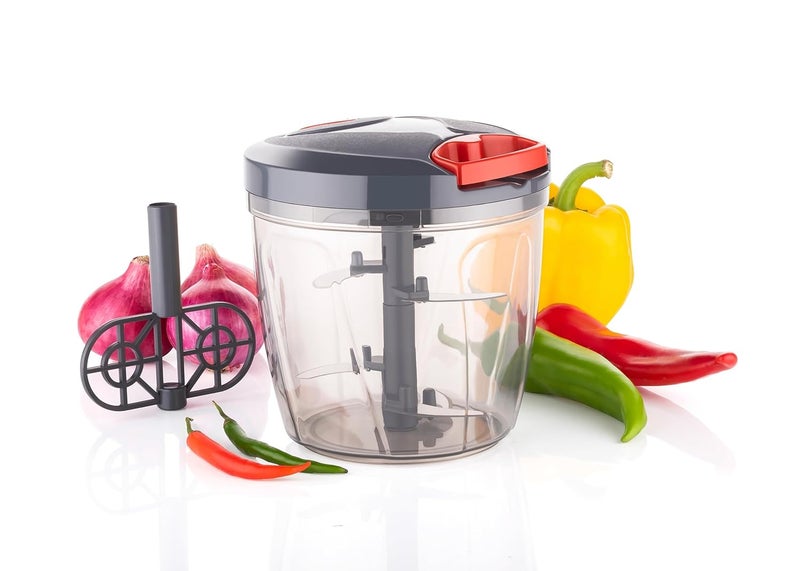Clazkit Plastic Kitchen Dori Handy Vegetable and Fruit Manual Onion Dry Fruit Salad Maker Vegetable Quick String Chopper Machine, Cutter – 6 Stainless Steel Blades, 900ml/1000ml, (Color May Vary) - Image 1