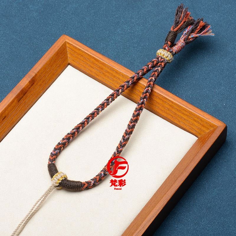 Traditional Chinese Hand-Twisted Cotton Cord Bracelet for DIY Jade Stone Accessories, Handwoven Tibetan Style