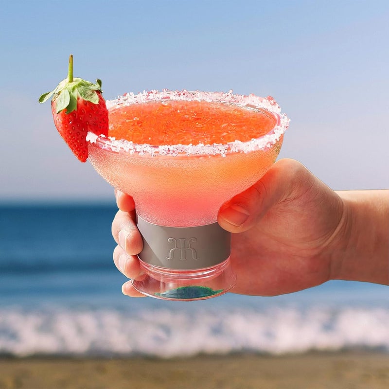 Khen Frozen Margarita & Cocktail Chiller Glasses | Set of 2 | 12 OZ Unbreakable Tritan Acrylic, Double Wall Plastic Insulated Glass to Keep Your Drink Cool with Freeze Gel Glass, SiliconeHolder (12 OZ) - Image 3
